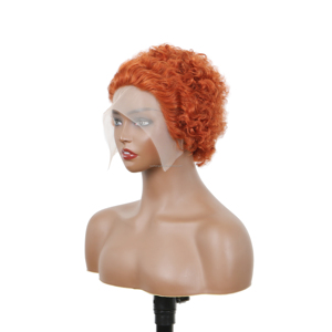 Perruque Courte Pixie Ondulée Bouclée, <span class=keywords><strong>Cheveux</strong></span> Humains Vierges Couleur Miel Gingembre, Faite à la Machine, 13x4 / 4x4 / Sans Dentelle Frontale, Qualité 9A, Moins Chère - Product Image 2