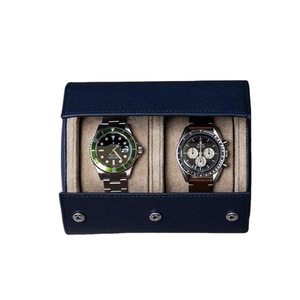 Custom Brand Logo 2 Slots Luxury Pu Leather Gift Watch Case Band Strap Display Organizer Watch Packaging Box