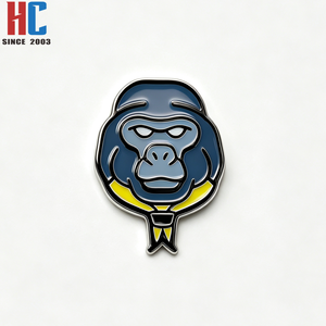 Badge en métal personnalisé, moderne, émaillé, noir et jaune, motif Club Gorilla (animal singe), broche de cravate, fabrication usine avec 20 ans d'expérience - Product Image 1
