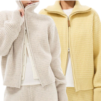 Cardigan zippé en tricot gaufré personnalisé pour femme, 7GG, en mélange de coton épais, style universitaire, automne, preppy, tricot de haute qualité