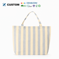 Grand sac fourre-tout en toile rayée pour femmes, bicolore rose à rayures verticales, réutilisable, écologique, sac à bandoulière pour le shopping