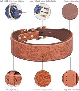 Luxury PU Leather <strong>Dog</strong> <strong>Collar</strong> for Large <strong>Medium</strong> &amp; Small <strong>Dogs</strong> Embossed Print &amp; Ribbons Decoration Solid Pattern Cotton <strong>Padded</strong> - Product Image 6