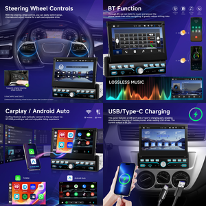 Autoradio Podofo 7'' Single Din avec Carplay <span class=keywords><strong>Android</strong></span> Auto, lecteur MP5 rétractable, autoradio BT FM Type-C/USB/SWC - Product Image 2