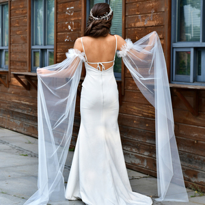 YouLaPan Cape simple et élégante en nylon à manches longues, style quatre saisons, pour les spectacles de mariage, les acteurs et les mariées MM03-I - Product Image 3