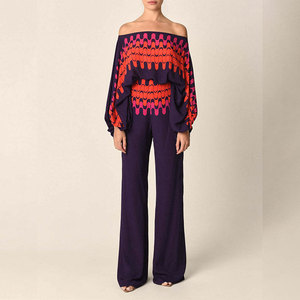 Tenue d'été élégante transfrontalière pour femmes avec haut à manches chauve-souris imprimé et leggings à la taille - Product Image 2