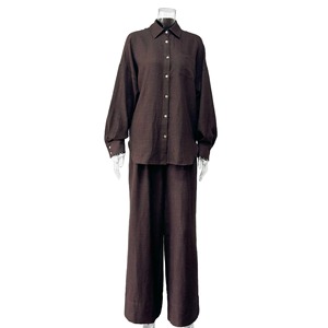 Enyami Casual 2 pezzi abiti da donna Casual set da salotto a maniche lunghe con bottone e camicetta pantaloni a gamba larga set tuta da ginnastica - Product Image 3