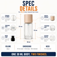 Flacon pompe en verre de 30 ml avec pompe noire pour sérum de soin de la peau, logo personnalisé en gros, directement de l'usine