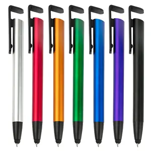 AI-MICH Preço barato Oem Logo Impresso Barril Fino Colorido Dica Capa 0.7 Mm Blue Ink Jump Click Promocional Plastic Ball Pen