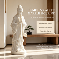 Statue de Femme Orientale Ancienne en Marbre Blanc Naturel Pur, Ornement Héritage Sculpté à la Main pour Décoration Aquatique