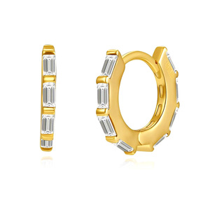 Boucles d'oreilles créoles octogonales modernes en cuivre plaqué or pour femmes Cadre angulaire pour les visites quotidiennes de musées - Product Image 1