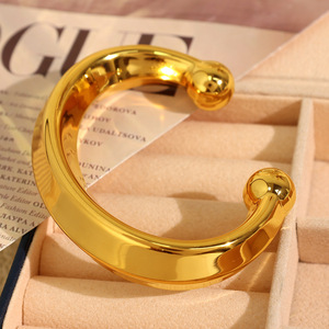 Gold Plated C-Shaped Opening <b>Bracelet</b> Smooth <b>Ball</b> Design Unisex Fashion Jewelry - Product Image 3