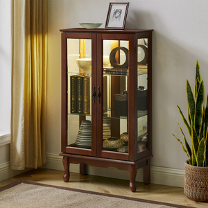 FCJ illuminato Curio Cabinet per Home Bar vetro temperato porte ripiani regolabili specchiato pannello posteriore