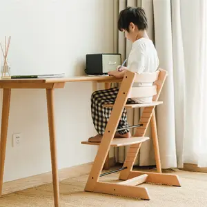 Cadeira alta portátil para crianças, cadeira alta para bebês de madeira ajuste de crescimento