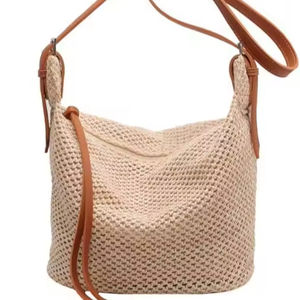 Bolso de hombro informal en forma de U para mujer, vacaciones de verano, bolso de viaje bohemio, bandolera, decoración bordada, tipo de cierre abierto - Product Image 1