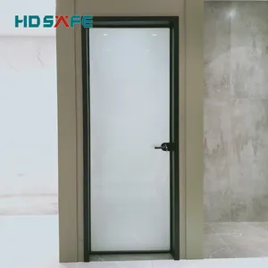 HDSAFE واحدة سوينغ باب حمام أسود متجمد الزجاج المقسى الإطار الألومنيوم الداخلية التصميم الجرافيكي الحديث 3 سنوات ماتي الأسود