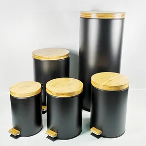 Umwelt freundliche Materialien Metall pedal behälter mit Bambus deckel Bambus stufen behälter