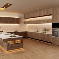 AIGE - Cuisine compacte rustique de luxe en forme de L, ensemble complet, idées d'îlots de cuisine, noyer noir américain