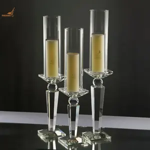 Castiçais de cristal transparente, castiçais personalizados de decoração de casamento, conjunto de 3