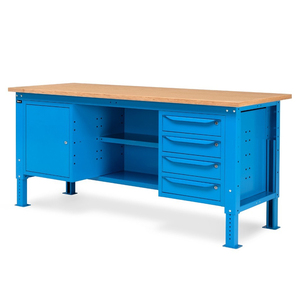 Fami WORK2008 Établi réglable 200cm, fermé, plateau en bois, armoire et 4 tiroirs - Product Image 3
