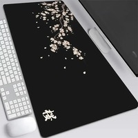 Tapis de souris XXL gris à motif de fleurs de cerisier japonais, pour ordinateurs portables, bureau de jeu, tapis de souris Sakura, tapis de bureau Anime, clavier de joueur, bureaux d'ordinateur