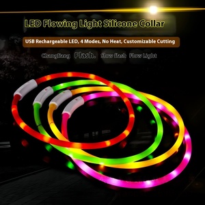 Collar de perro luminoso LED recargable, anillo de cuello para caminar nocturno antipérdida, arnés canino luminiscente de silicona con patrón sólido - Product Image 2