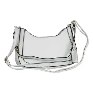 Borsa a tracolla Vintage bianca da donna con bordi neri con doppia fodera in pelle sintetica Design in tessuto per uso estivo/invernale - Product Image 5