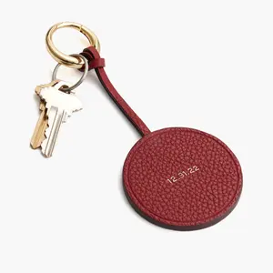 Fashionable bag tag pebbled leather circle keyring monogram personalized custom round keychain