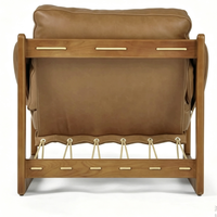 Fauteuil d'appoint moderne en bois massif avec revêtement en cuir PU, support à poignée, siège individuel pour salon et intérieur de villa
