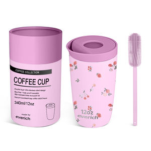 Everich design breveté 12oz Tasse à café en acier inoxydable tasses réutilisables isolées avec couvercle à bouton-poussoir - Product Image 1