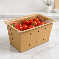 Kraft wit kartonnen fruitverpakking op maat bedrukt, diepe zijdelingse ventilatie, bessenverpakking, hitteverzegelde deksel, OEM ODM