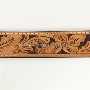 Ceinture d'outillage à la main en cuir occidental tanné végétal gravé à fleurs vintage avec boucle en laiton antique de designer - Product Image 1