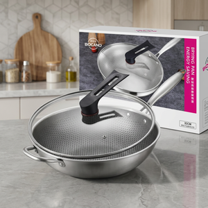 Stainless Steel Frying <b>Pan</b> with Pot Cover Honeycomb Interior Lining for Home and Commercial Use <b>Induction</b> Compatible - Product Image 2