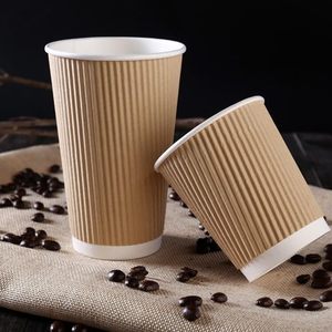 Custom Printed Biodegradable Ripple <b>Cup</b> 6/8/9/12 oz Double Wall Insulated Kraft Paper Lid <b>Disposable</b> for Tea/Coffee/Tequila/Wine - Product Image 3