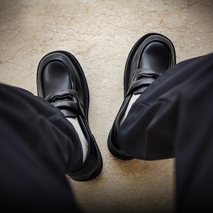 Square-toe loafers men thick-soled height-enhancing British style business casual <b>one</b>-piece black leather shoes - Product Image 3