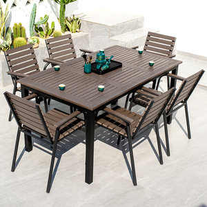 Ensemble <span class=keywords><strong>table</strong></span> et chaises d'extérieur en bois composite pour cour, loisirs en plein air, bois traité anti-infectieux, balcon, <span class=keywords><strong>jardin</strong></span>, café - Product Image 2