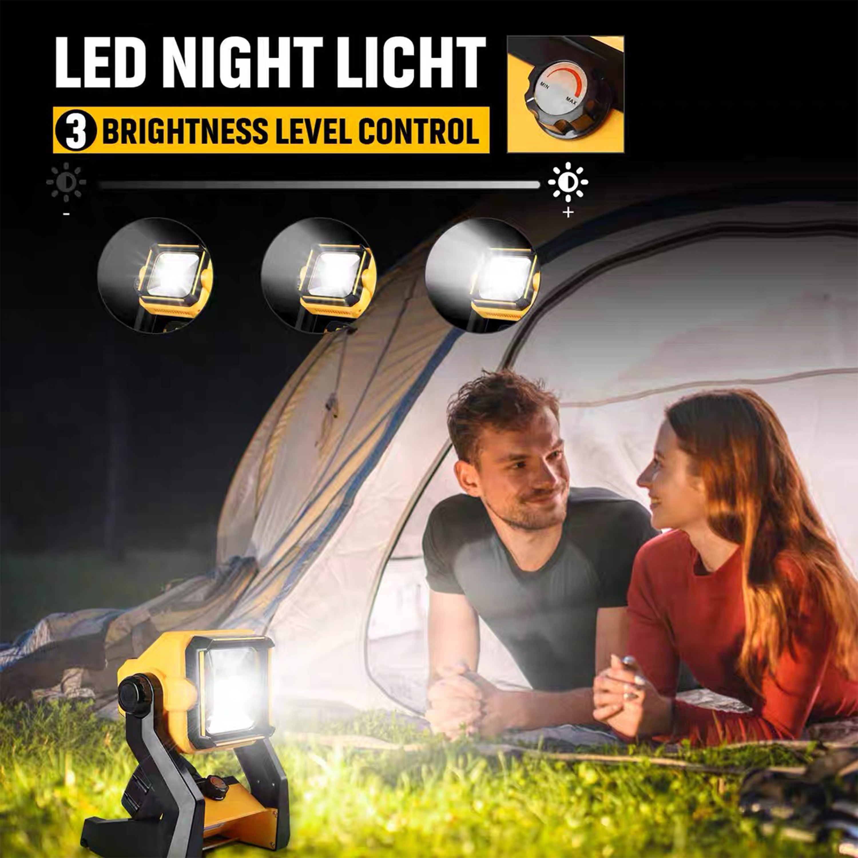 Waterproof Adjustable 20W COB LED Work Light Rechargeable Portable Flood Light Stand 2500 Lumens Step-less Dimming Workshop