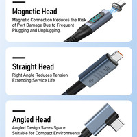 Cable USB Tipo C Magnético de Carga Rápida PD 240W con LED, Compatible con Teléfonos, 100W de Potencia, 2m de Longitud, Revestimiento de Nailon Inteligente