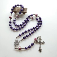 Mecrt Catholique Chapelet Verre Crucifix Imitation Perle Croix Chapelet En Alliage De Zinc Collier Perlé Pendentif Chaîne Cadeau En Gros