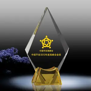 Crystal Trophy Corporate Glass Crystal Trophy Awards Custom Logo Engrave Crystal Plaque