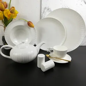 Cao Fired 2 Lần Phục Vụ Tấm Xương Cho Khách Sạn Nhà Hàng Chinaware Xương China Dinner Set Gốm Tấm Bộ Đồ Ăn