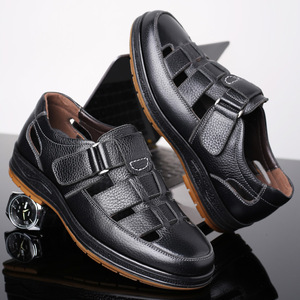 Sandales en cuir marron pour hommes, fermeture Velcro plate, respirantes, bout fermé, semelle en caoutchouc, grande taille 47 48 - Product Image 2