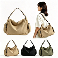 Sac bandoulière hobo en toile grande capacité, décontracté et souple, avec poches latérales, idéal pour les trajets quotidiens, l'école et le shopping