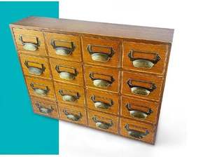 מחסן עץ רכוב קיר עם 16 מגירות, מארגן רפואה מסורתית עתיק מחסן אחסון מזוודות - Product Image 2