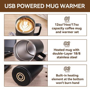 Mug intelligent à contrôle de température pour hôtel, 14 oz, noir, autonomie de 1,5 heure, chauffe-tasse sans fil contrôlé par application - Product Image 3