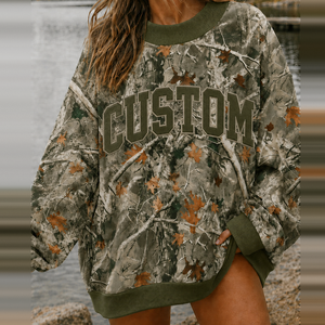 Sweat-shirt surdimensionné à col montant en coton lourd pour femme, motif camouflage, personnalisable en gros - Product Image 1