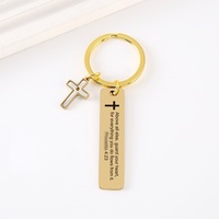 Porte-clés en acier inoxydable gravé sur mesure, porte-clés en métal personnalisé, breloque en forme de croix, cadeau inspirant, vente en gros