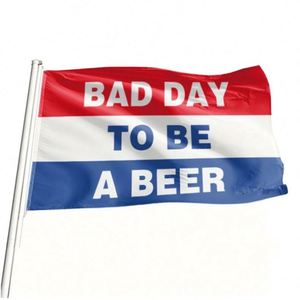 Drapeaux publicitaires 3x5FT (90x150cm) personnalisés avec logo, impression numérique, en polyester écologique, pour événements 'Bad Day Be Beer' - Product Image 3