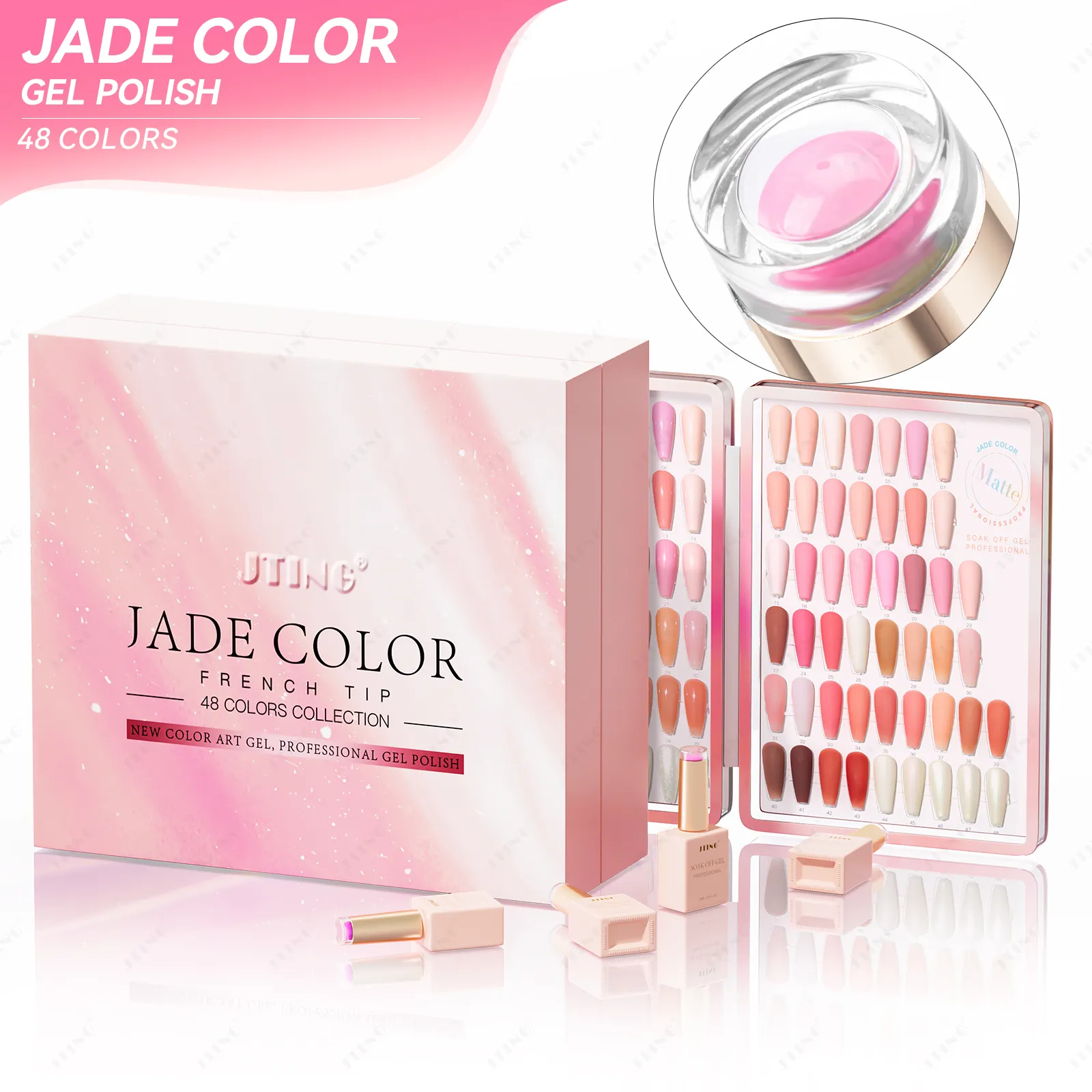 JTING Hot popular French Nail Jade 48color pink collection gel nail polish free color book box OEM unique private brand logo