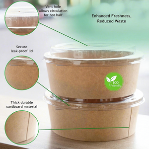 Ciotole per Zuppa e Piatti per Insalata Biodegradabili da 24 Once Personalizzati Stampati, in Carta Kraft Monoparete Usa e Getta con Coperchi - Product Image 4