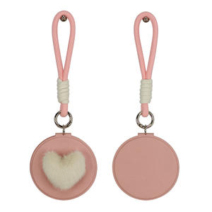 Miroir de poche <span class=keywords><strong>double</strong></span> face en cuir PU Love Fur Ball, miroir rond portable - Product Image 2